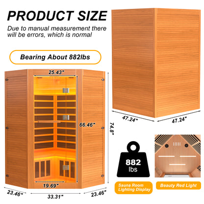 Segmart 2-3 Person Home Sauna, Far Infrared Sauna, 2100W Low EMF Infrared Hemlock Wood Sauna with Tablet Stand, Cup Holder, Bluetooth Speakers, 7 Color Ambient LED Strips