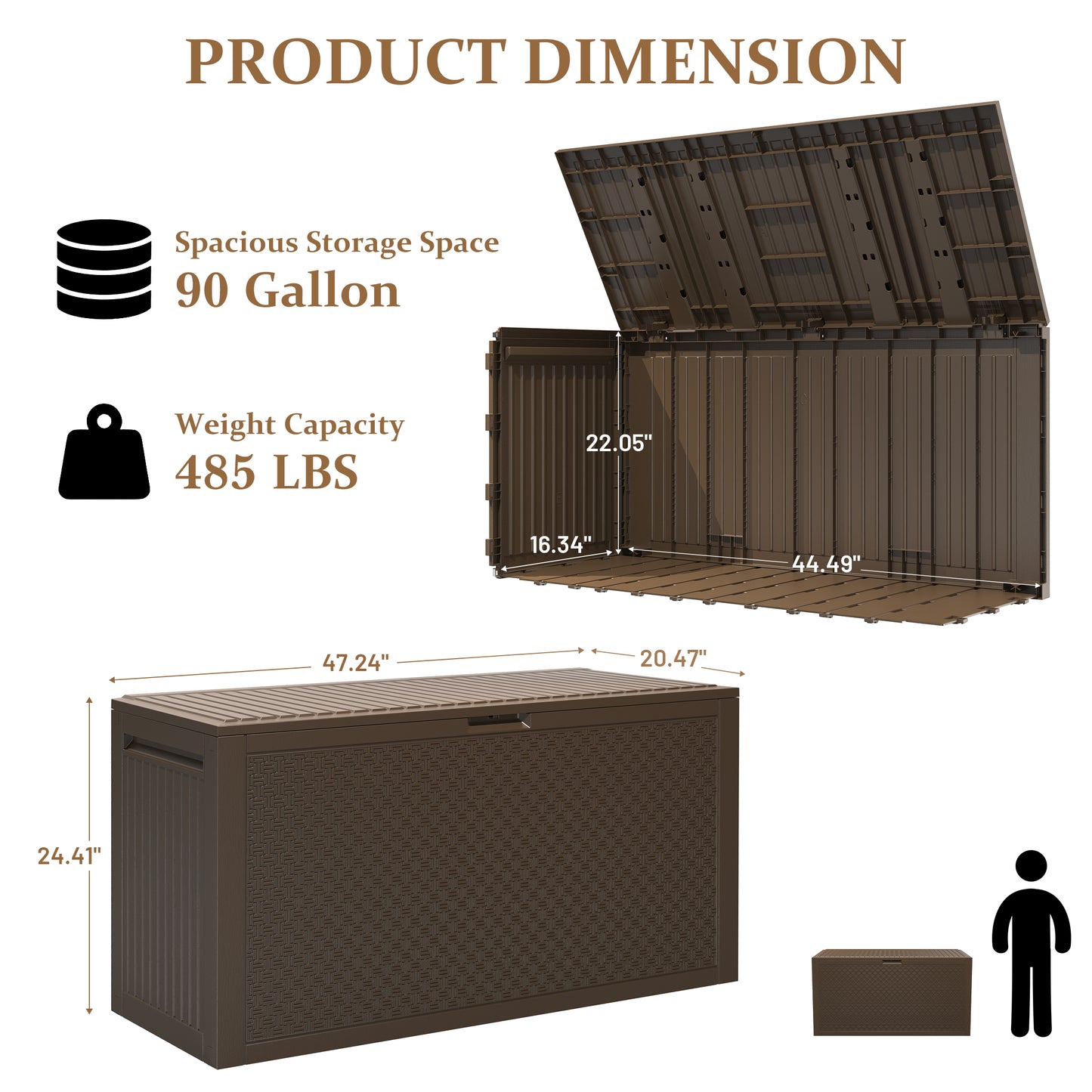 75 Gallon Resin Deck Box, Outdoor Lockable Storage Container for Patio Cushions, Garden Tools, Pool Supplies, Toys, Waterproof and UV Resistant, Gray