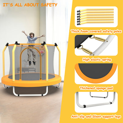 Toddler Trampoline with Safety Enclosure Net, Segmart Mini Trampoline with Cartoon Basketball Hoop, Recreational Trampoline with No-Gap Safe Design, Birthday Gifts for Boys & Girls