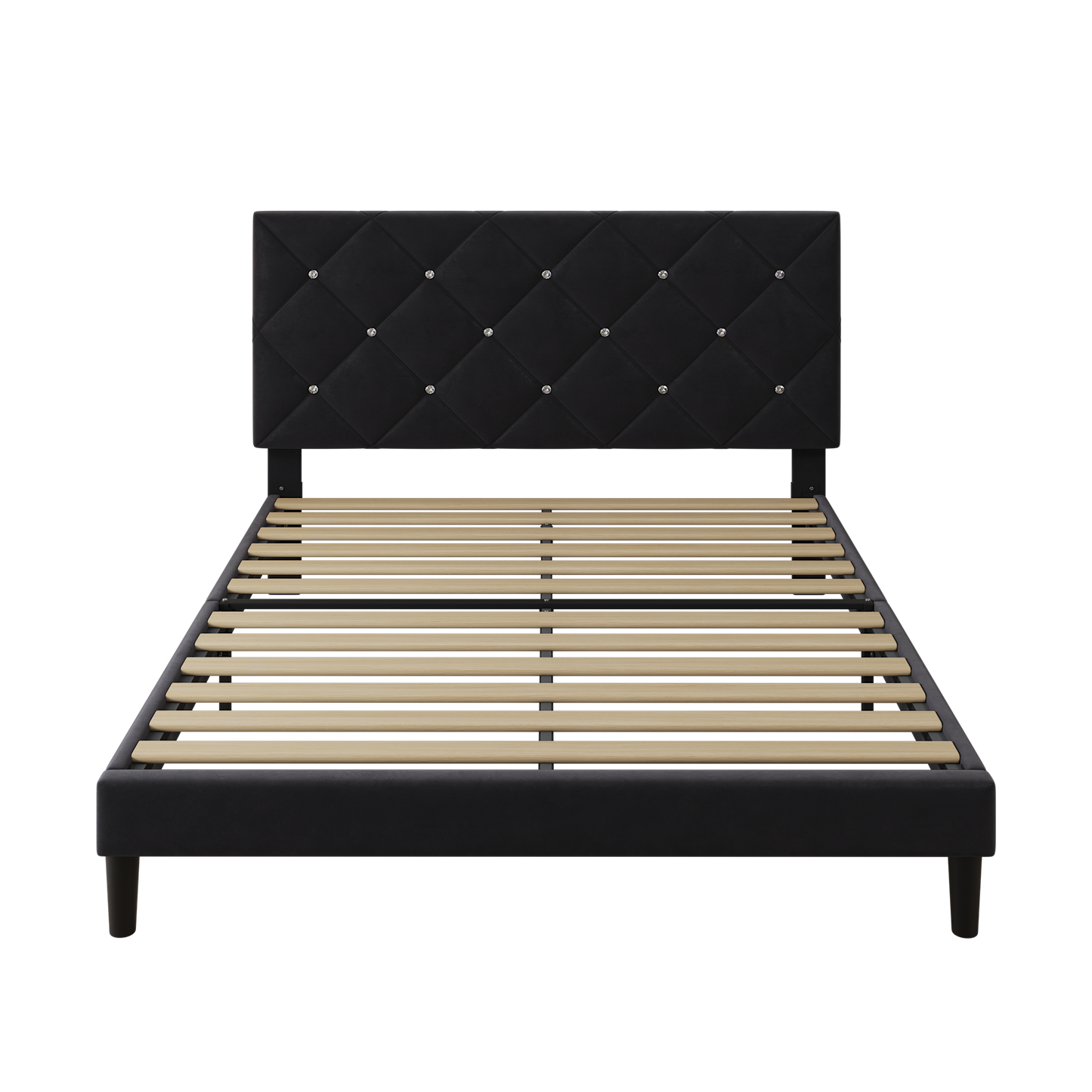 Segmart Queen Bed Frame with Adjustable Upholstered Button Headboard and Wooden Slats, Velvet Button Tufted Platform Bed Frame, Box Spring Needed, Easy Assembly, 500lbs, Black, SS721