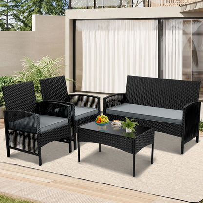 Outdoor Furniture Set, Segmart 4 Pieces Rattan Patio Sofa Set Cushioned Sofa & Charis, Deck Porch Poolside Furniture Conversation Set for 4 with Coffee Table, Gray