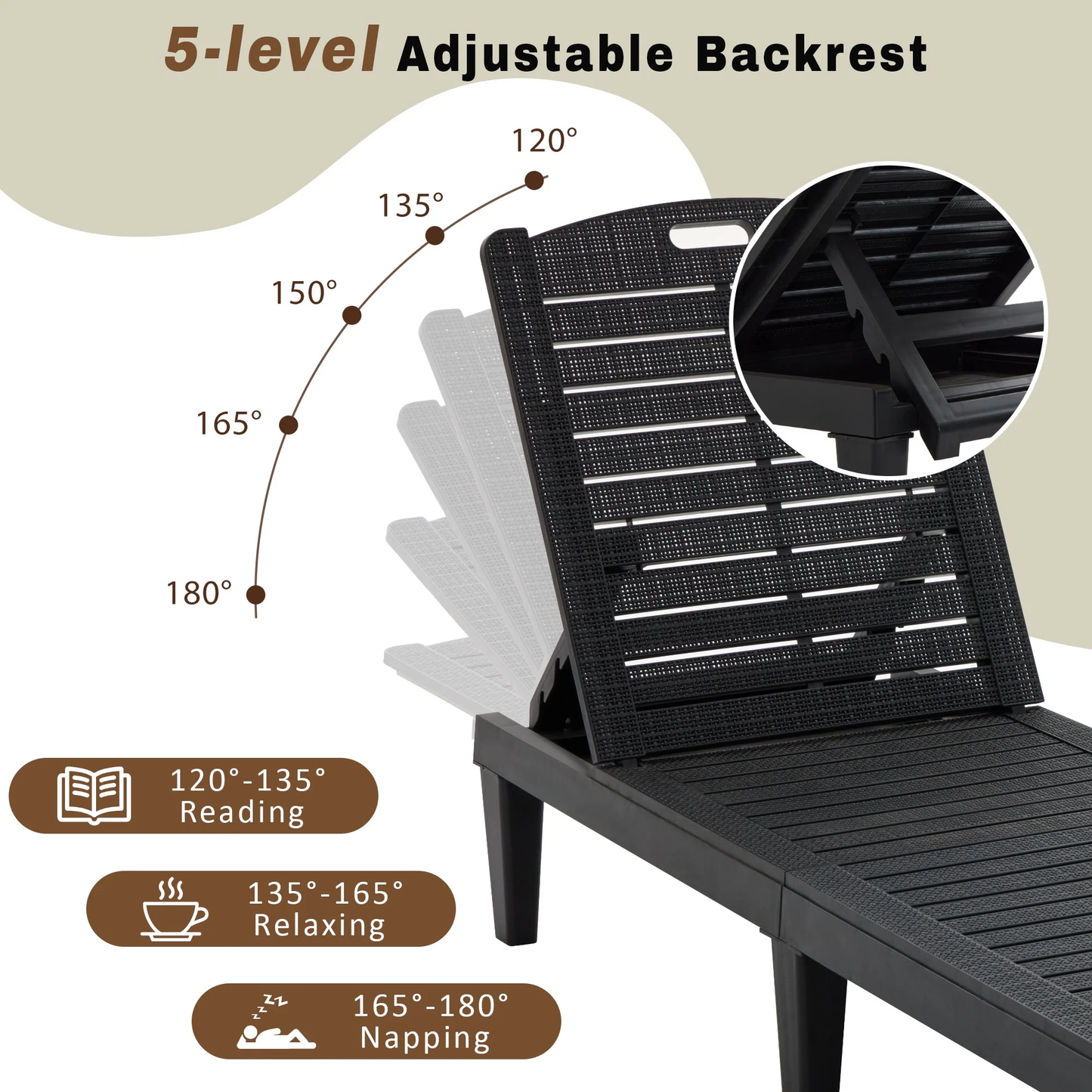 Segmart Chaise Lounge Set of 2 with Adjustable Backrest, Resin Recliner, 440 lbs