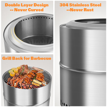 19 Inch Smokeless Fire Pit, Portable Fire Pit with Carry Bag, Low Smoke Firepit for Outside, Bonfire Fire Pit with Removable Ash Pan, Wood Burning Fire Pits for Camping Backyard Patio Garden Picnic