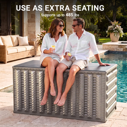 180 Gallon Resin Deck Box, Outdoor Lockable Storage Container for Patio Cushions, Garden Tools, Pool Supplies, Toys, Water Resistant and UV Resistant, Reinforced Rib Design, Built-in Wheels, Gray