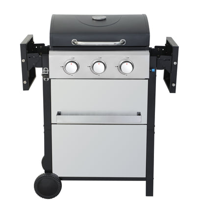 Segmart 3 Burner BBQ Propane Gas Grill, Stainless Steel 25,650 BTU Patio Garden Barbecue Grill with Folding Side Tables, Hanging Basket & Thermometer, Perfect for Camping, Outdoor Cooking