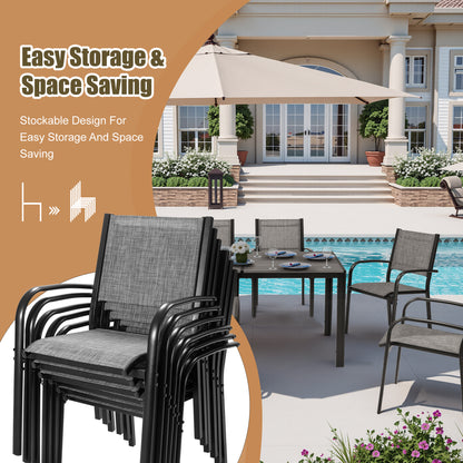 Patio Dining Set, 7PCS Outdoor Plastic-Wood Table & Textilene Chairs Set, Outdoor Furniture Dining Table Set, Garden Porch Backyard Poolside Sectional Conversation Set