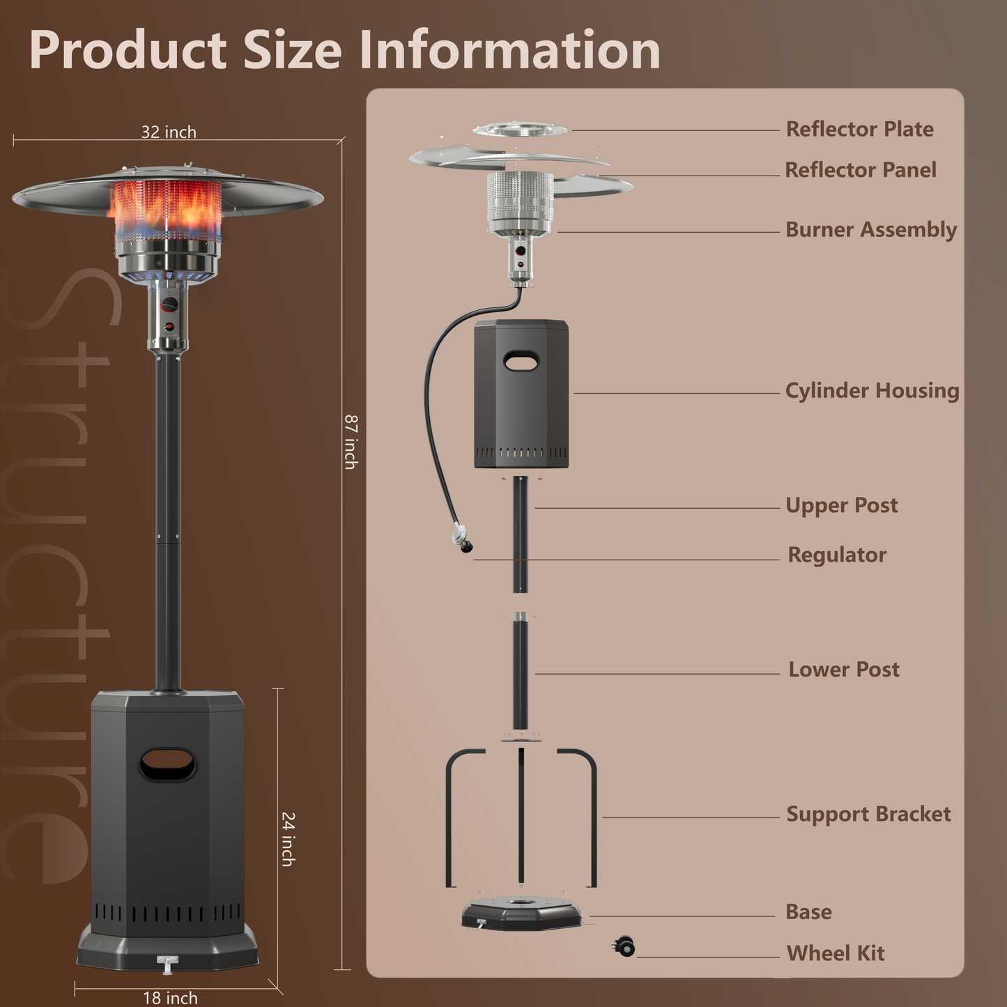 50,000 BTU Propane Patio Heater, Outdoor Heater with Table Design, Double-Layer Stainless Steel Burner, and Wheels, Portable Heater for Home and Commercial