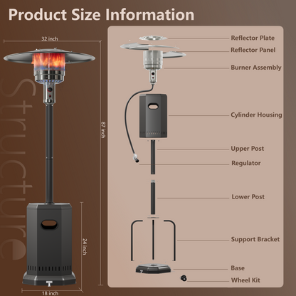 50,000 BTU Propane Patio Heater, Outdoor Heater with Table Design, Double-Layer Stainless Steel Burner, and Wheels, Portable Heater for Home and Commercial