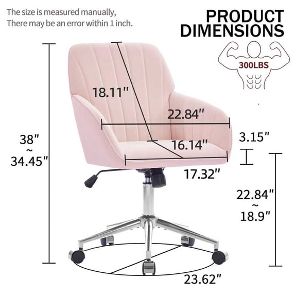 Office Chair with Memory Foam,Adjustable Swivel Desk Chair, Velvet Upholstered, Supportive Backrest for Home Office & Bedroom