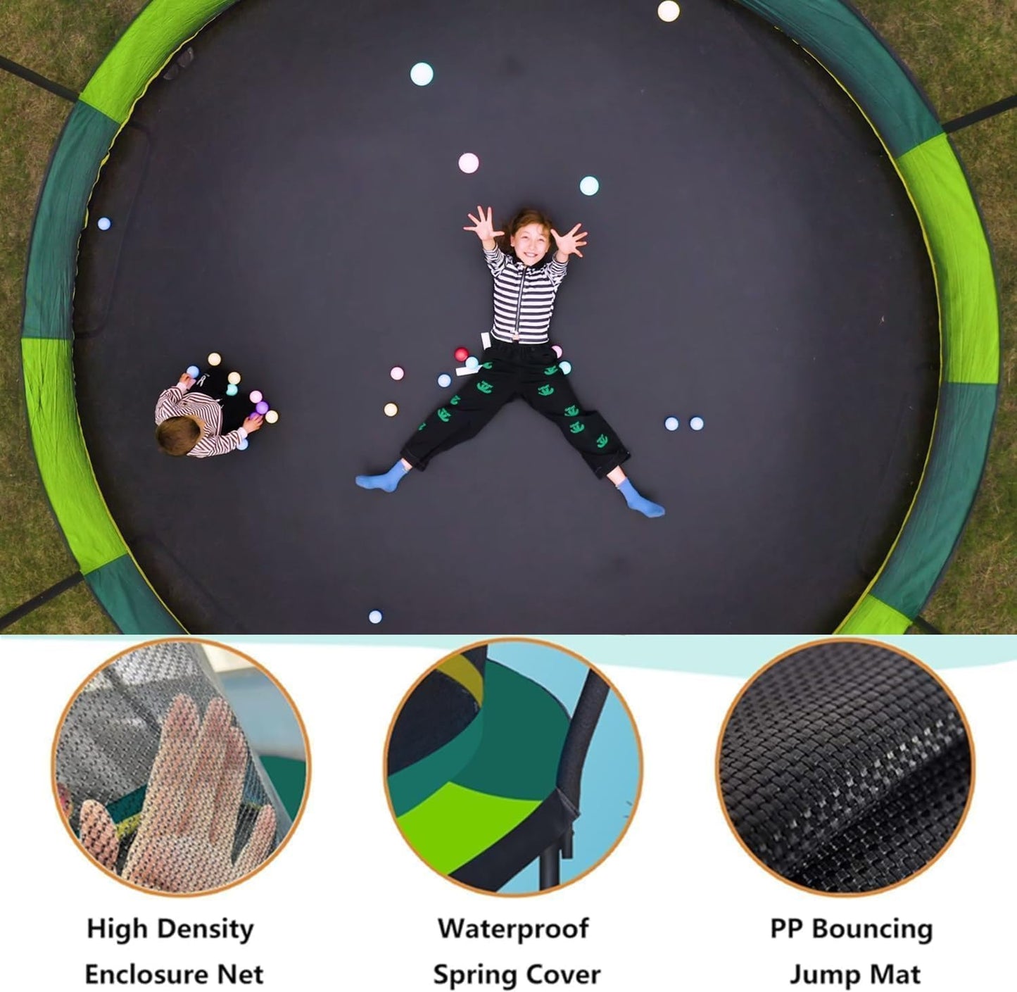 14 FT trampoline for kids and Adults, Outdoor Trampoline with Fiberglass Rods and Smart Zipper System Zero Gaps, Segmart Recreational Trampoline with Enclosure Net, 880LBS Heavy Duty Trampoline