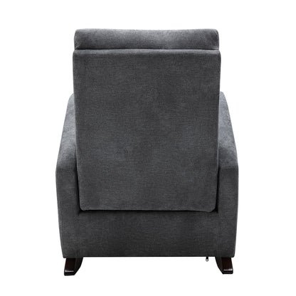 Rocking Chair Nursery Upholstered Mid Century Modern Rocker Oversized Wingback Armchair for Living Room, Grey