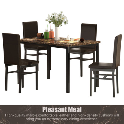 Kitchen Dining Table Set, Metal Kitchen Table Sets with 4 Chairs, Faux Marble Rectangular Breakfast Table w/Metal Legs & Black Finish Frame, Dining Table Sets for an Apartment Breakfast, S12528