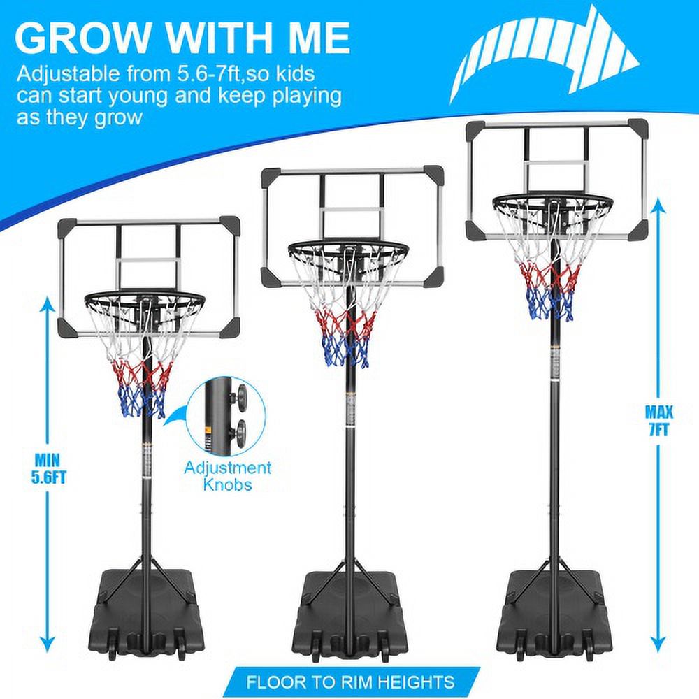 SEGMART 28" Basketball Hoop Outdoor 7ft Adjustable, Portable Basketball Hoop Goal System for Kids Youth and Adults in Backyard/Driveway/Indoor, Shatterproof Backboard and Larger Base