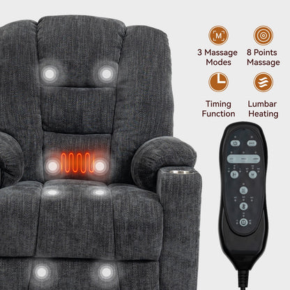 Power Lift Recliner Chair with Massage and Heat for Elderly, Segmart Overstuffed Wide Recliners, Heavy Duty Motion Mechanism with USB and Type C Ports, 2 Steel Cup Holders, Dark Gray