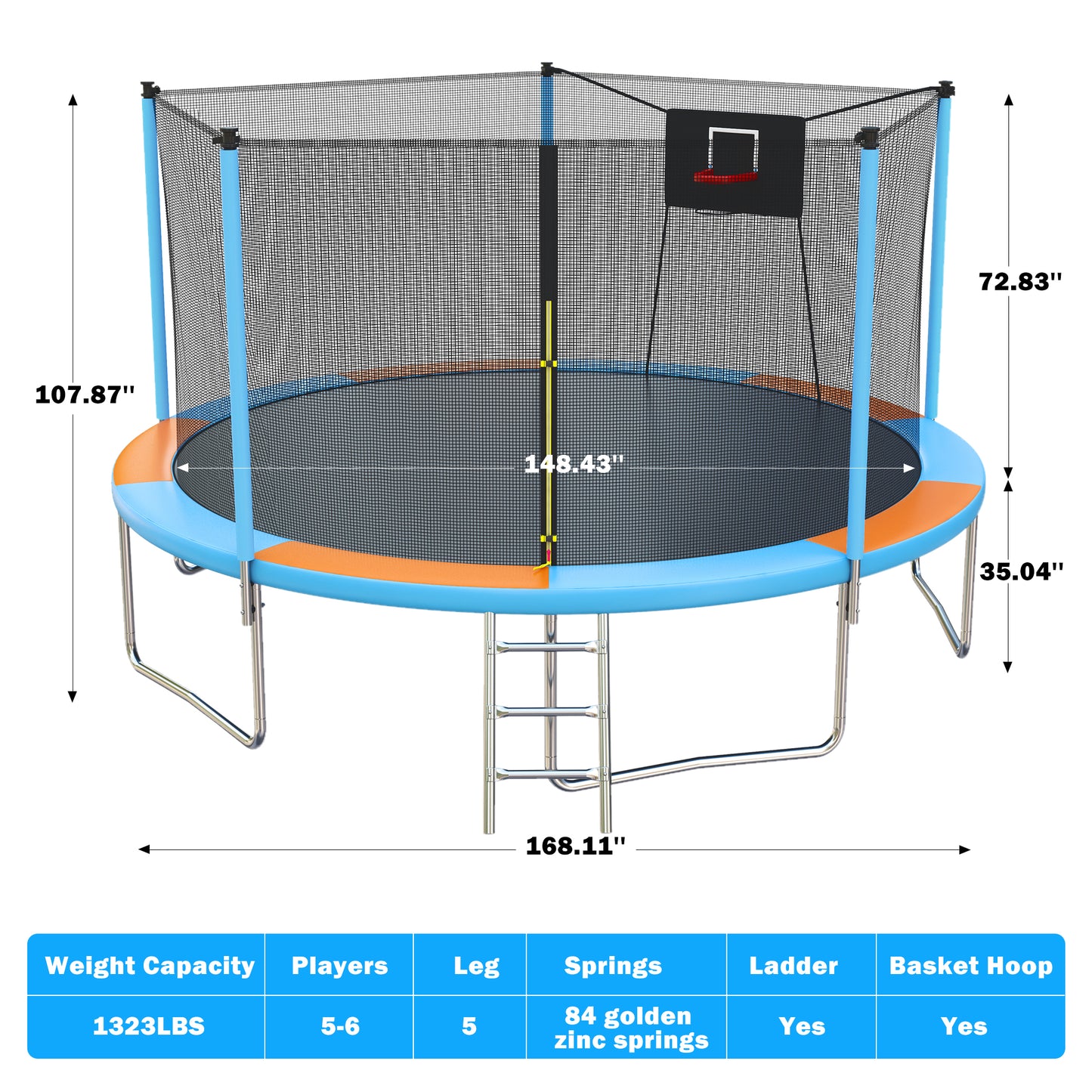 rampoline with Enclosure, Upgraded 14 Feet Kids Outdoor Trampoline with Basketball Hoop and Ladder, Heavy Duty Round Trampoline for Indoor Outdoor Backyard, LLL4568