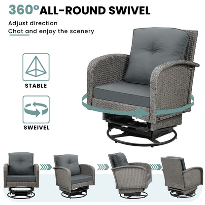 3pcs Patio Furniture Set on Sale, Rattan Outdoor Conversation Set of 2, Patio Bistro Set w/ 360° Swivel Rocking Chairs & Table, Gray Thickened Cushions