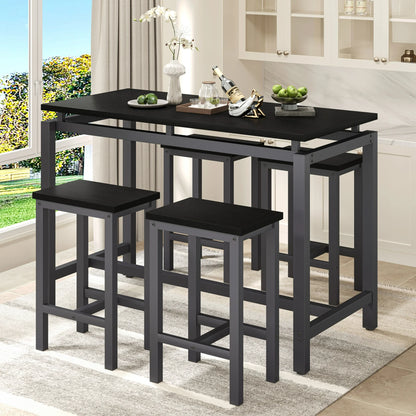 Counter Height Table Set of 5, Breakfast Bar Table and Stool Set, Minimalist Dining Table with Backless Stools, Wood Top Pub Table & Chair Set for Kitchen Apartment Bistro - Space Saving