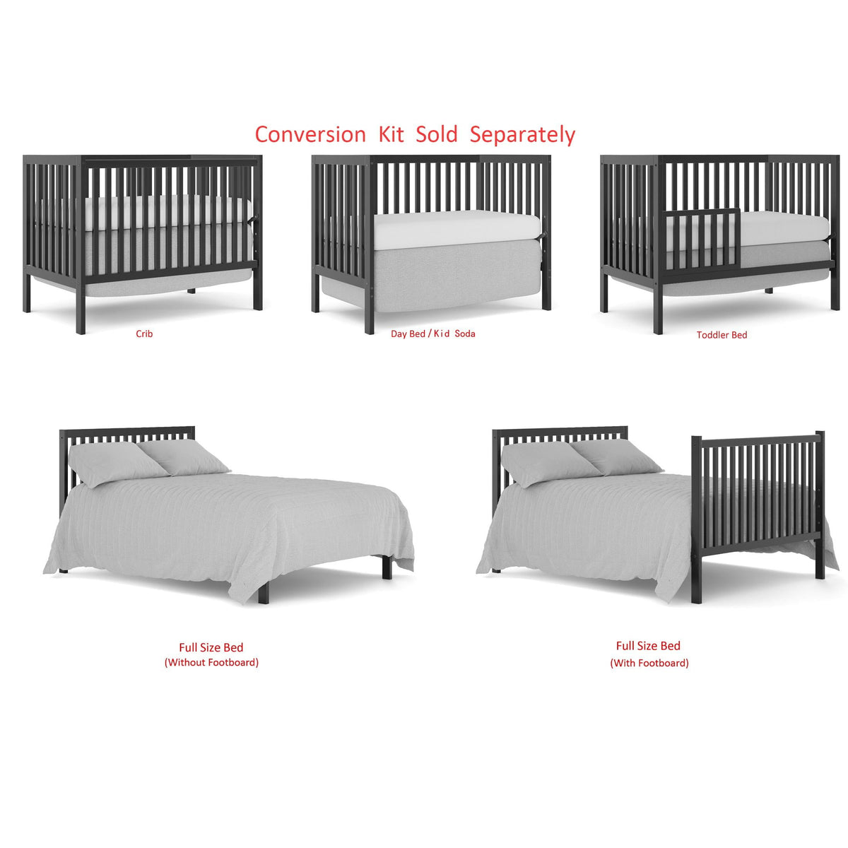 iRerts 5 In 1 Convertible Baby Crib, Wood Convertible Crib Toddler Bed with Wood Legs, Converts from Baby Crib to Toddler Bed, Fits Standard Full-Size Crib Mattress, Easy to Assemble, Black