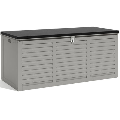 130 Gallon Resin Deck Box, Outdoor Lockable Storage Container for Patio Cushions, Garden Tools, Pool Supplies, Toys, Waterproof and UV Resistant, Gray