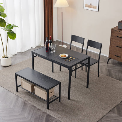 Dining Table Set, 4 Piece Dining Room Table Set for Small Spaces, Kitchen Table with 2 PU Leather Upholstered Chairs and a Long Bench, Space-Saving Table Set for Kitchen, Dining Room, Restaurant