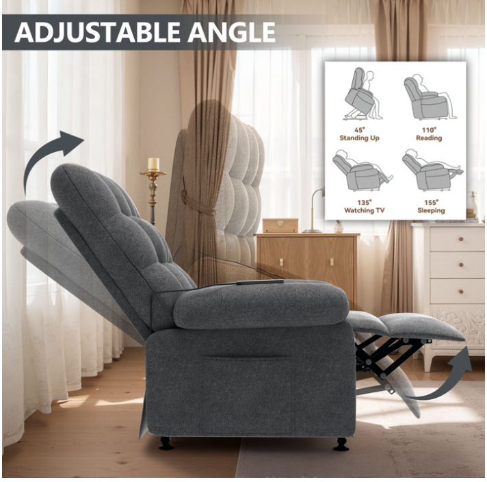 Segmart Home Fabric Recliner Reclining Chair with Remote Control, Heavy Duty 300lbs Antiskid Chenille Fabric for Elderly, 2 Motors Modern Sofa Home Theater Seating for Living Room Bedroom, Gray