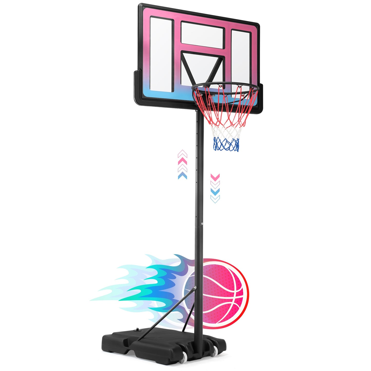 44 inch Outdoor Basketball Hoop Stand for Adults, SEGMART 4.9FT-10FT Height Adjustable Portable