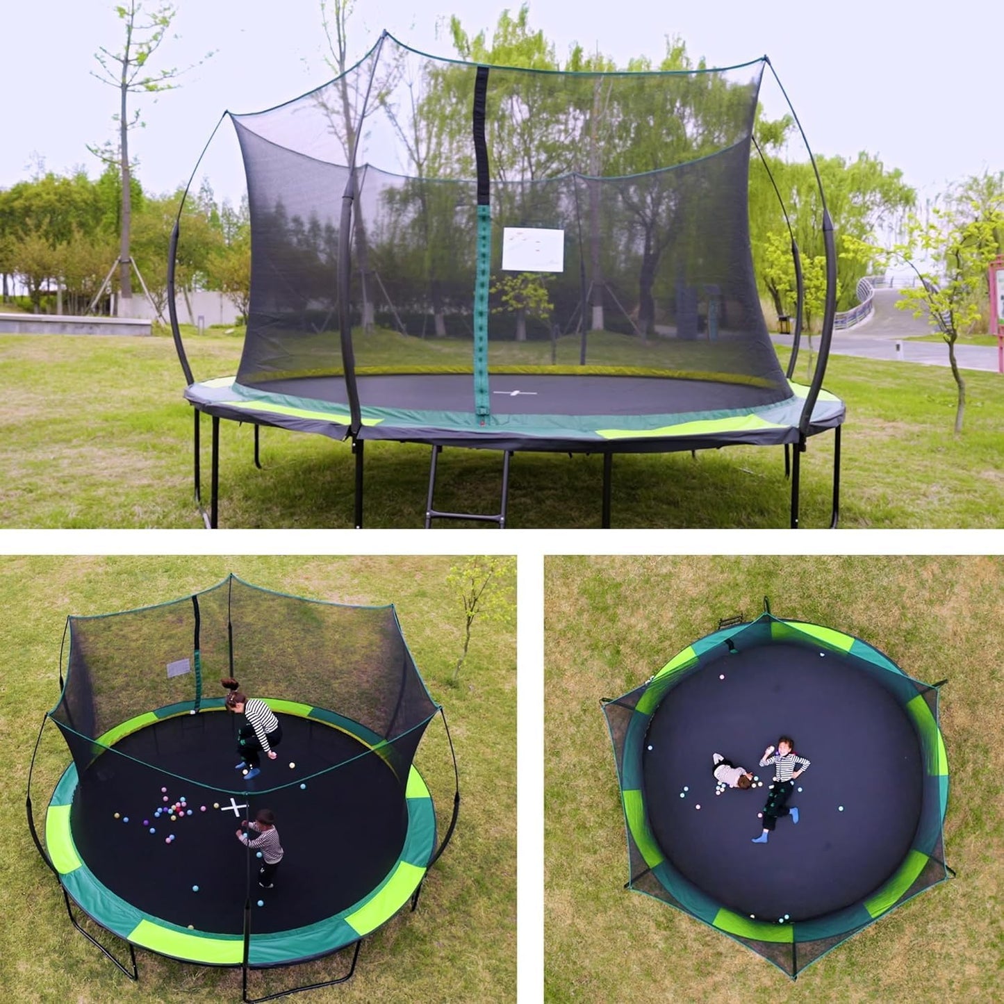 14 FT trampoline for kids and Adults, Outdoor Trampoline with Fiberglass Rods and Smart Zipper System Zero Gaps, Segmart Recreational Trampoline with Enclosure Net, 880LBS Heavy Duty Trampoline