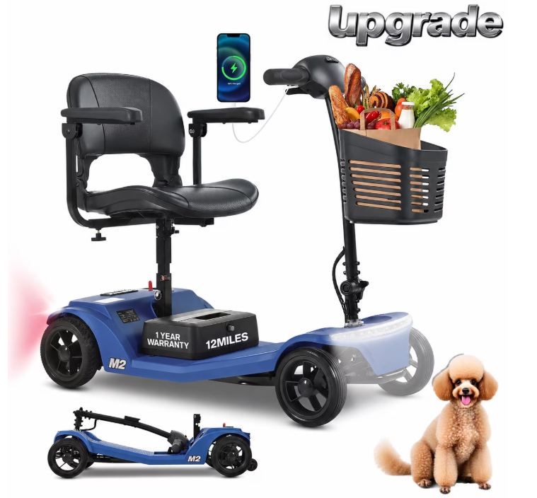 Segmart 4 Wheel Mobile Scooter for Seniors,Collapsible Mobility Scooter for Adults,Blue