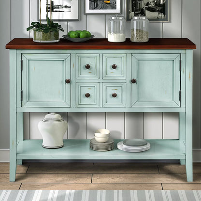 Console Table Buffet Sideboard, Upgraded Buffet Cabinet Sideboard with 4 Storage Drawers 2 Cabinets and Bottom Shelf, Wood Console Table Storage Cabinet for Dining Room Home, Antique Gray