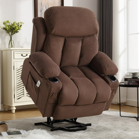 Home Recliner Chair with Remote Control for Living Room, Single Velvet Ergonomic Recliner Chair with Cup Holders, for Home Theater Seating Living Room Lounge Chaise, Brown