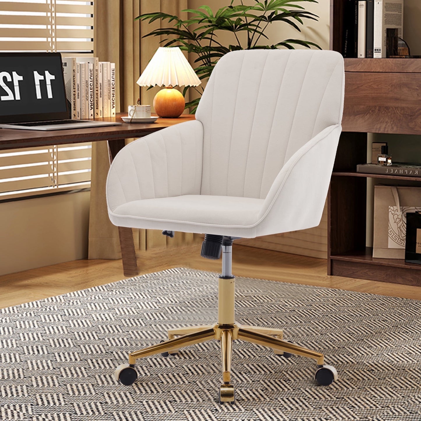Office Chair with Memory Foam,Adjustable Swivel Desk Chair, Velvet Upholstered, Supportive Backrest for Home Office & Bedroom