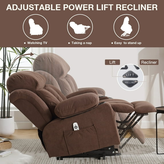 Home Recliner Chair with Remote Control for Living Room, Single Velvet Ergonomic Recliner Chair with Cup Holders, for Home Theater Seating Living Room Lounge Chaise, Brown