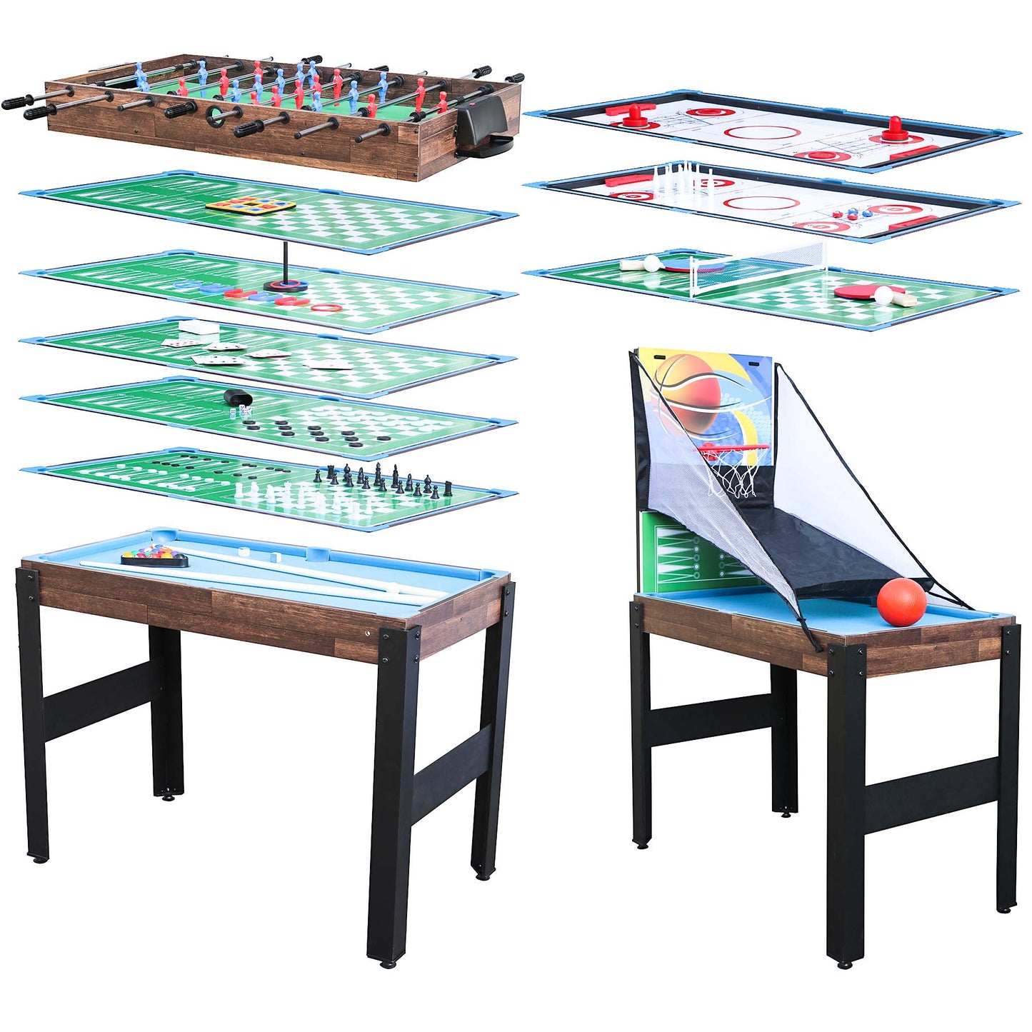 48'' 16 in 1 Multi Game Table, Combo Game Table Set for Game Room, Multifunctional Game Table with Bow, Arrow, Basketball, Football, Hockey, Foosball, Shuffleboard, Ping Pong, Chess, Checkers, Bowling