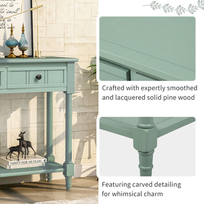 Entryway Table with Storage, SEGMART Console Table with Drawers, Solid Wood Entryway Table with Shelf, Modern Entry Table Console Table for Living Room Entryway Hallway Foyer, Retro Blue, H1005