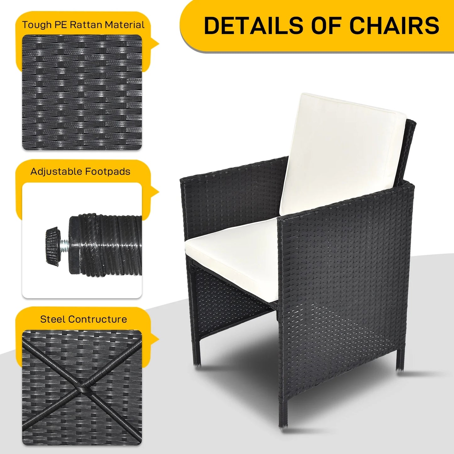 9 Piece Patio Furniture Dining Set, Outdoor Rattan Wicker Patio Dining Table Set, All-Weather Conversation Set, Cushioned Sectional Chair Set with Ottoman & Table for Deck Garden Patio Balcony