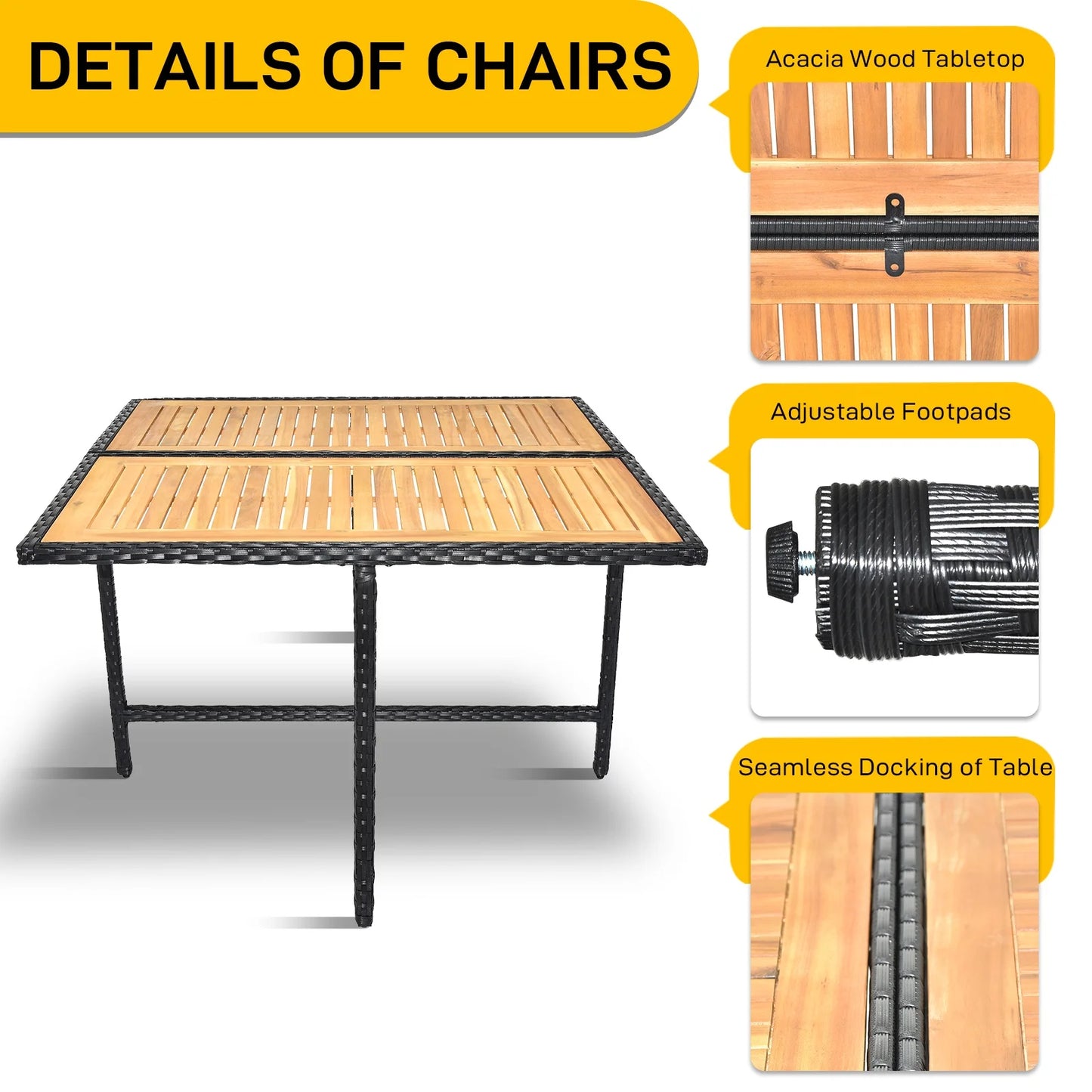 9 Piece Patio Furniture Dining Set, Outdoor Rattan Wicker Patio Dining Table Set, All-Weather Conversation Set, Cushioned Sectional Chair Set with Ottoman & Table for Deck Garden Patio Balcony