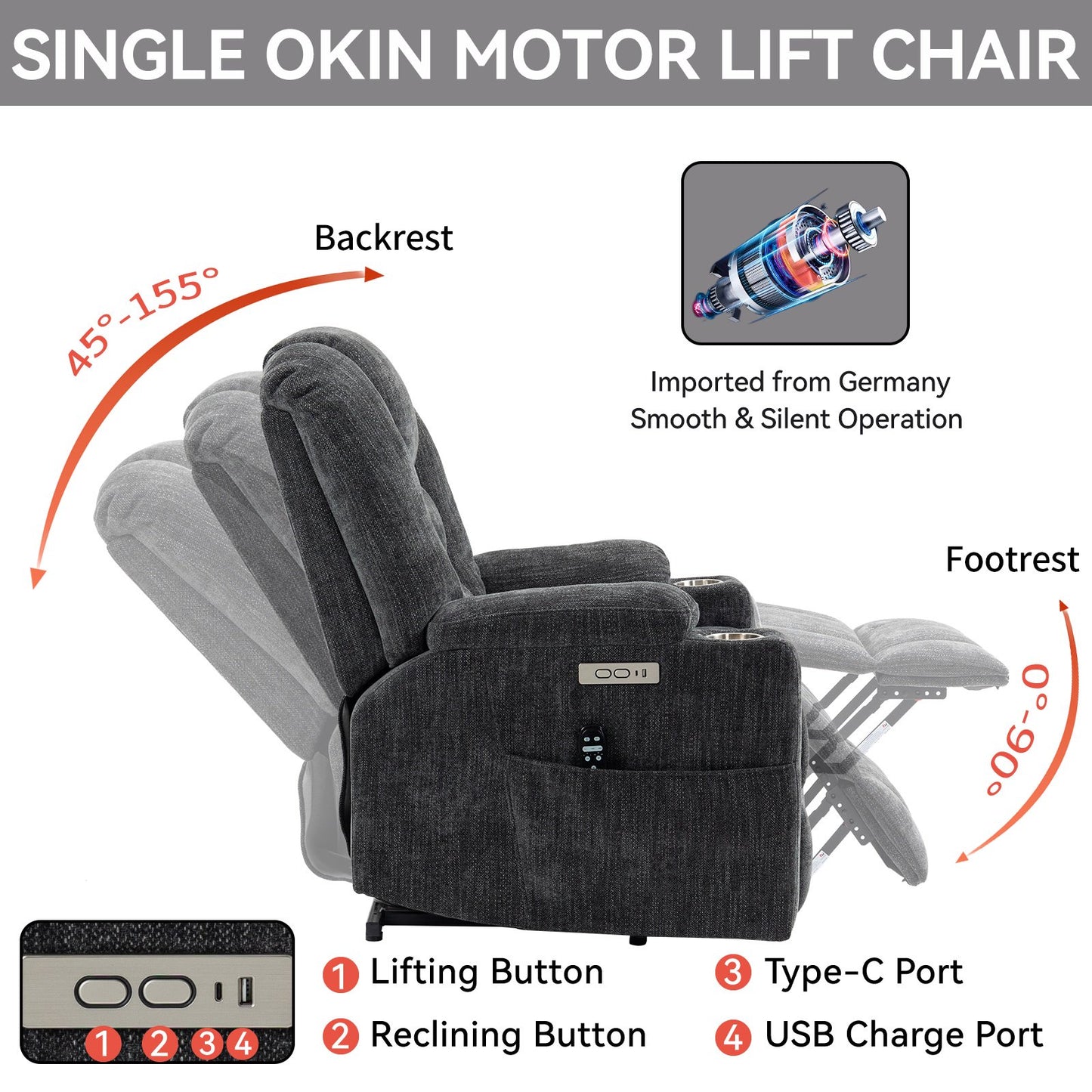 Power Lift Recliner Chair with Massage and Heat for Elderly, Segmart Overstuffed Wide Recliners, Heavy Duty Motion Mechanism with USB and Type C Ports, 2 Steel Cup Holders, Dark Gray