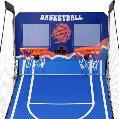 Dual Shot Basketball Arcade Game, Segmart 81"x44" Foldable Indoor Electronic Arcade Basketball Game with 6 Balls, 8 Modes, LED Scoreboard, Air Pump, Battery Powered for Adults, Blue