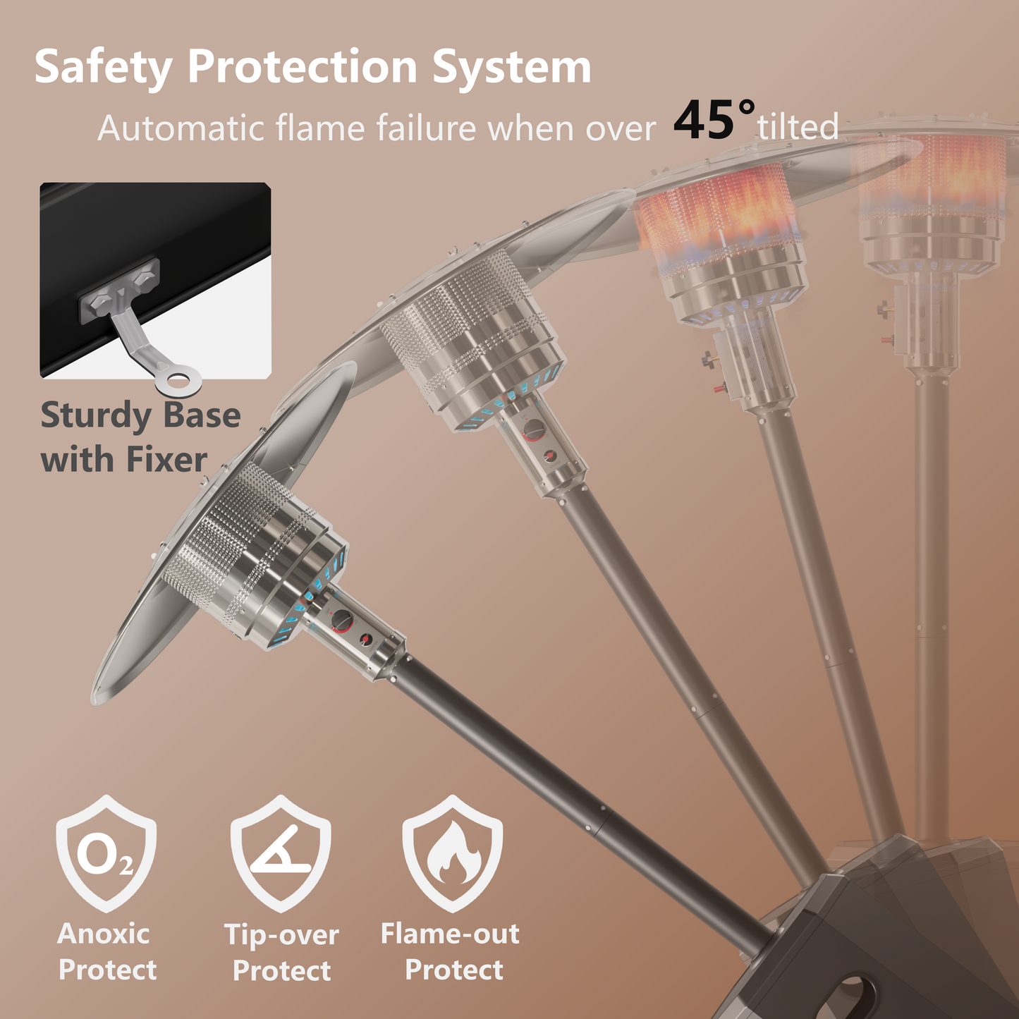 50,000 BTU Propane Patio Heater, Outdoor Heater with Table Design, Double-Layer Stainless Steel Burner, and Wheels, Portable Heater for Home and Commercial