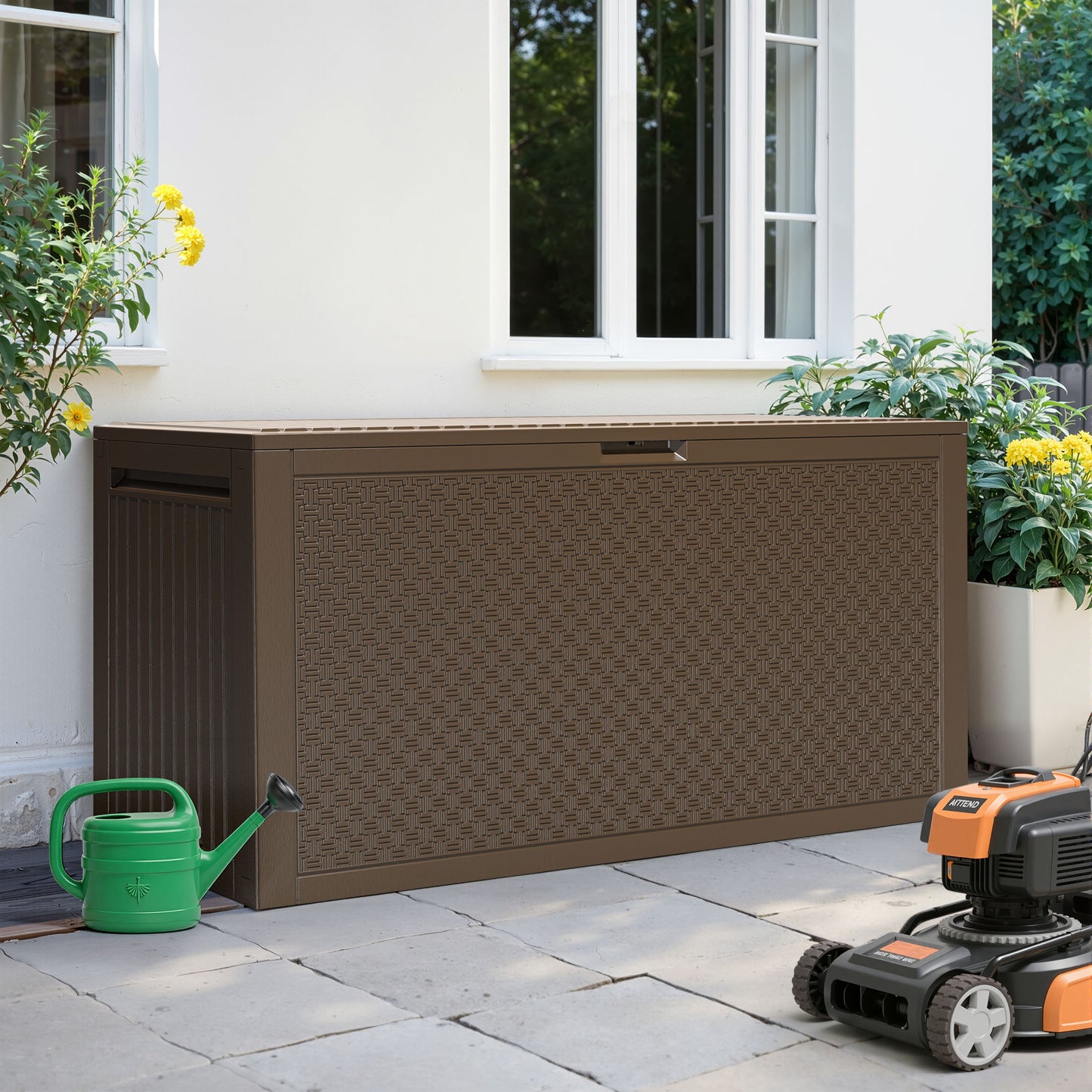 75 Gallon Resin Deck Box, Outdoor Lockable Storage Container for Patio Cushions, Garden Tools, Pool Supplies, Toys, Waterproof and UV Resistant, Gray