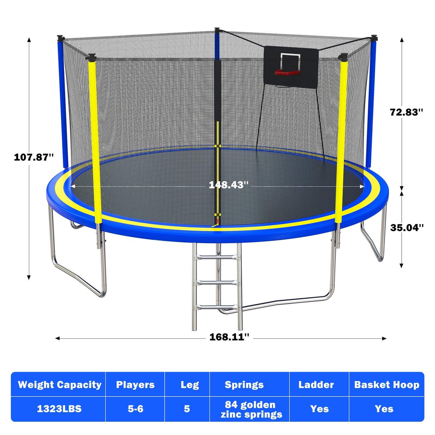 rampoline with Enclosure, Upgraded 14 Feet Kids Outdoor Trampoline with Basketball Hoop and Ladder, Heavy Duty Round Trampoline for Indoor Outdoor Backyard, LLL4568