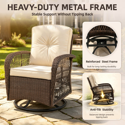 Patio Swivel Rocker Bistro Set, 3 Piece 360° Rocking Patio Conversation Set with Thickened Cushions, 2 Patio Swivel Rocking Chairs with 1 Glass Top Table, for Garden Yard Balcony Pool Cafe (Gray)