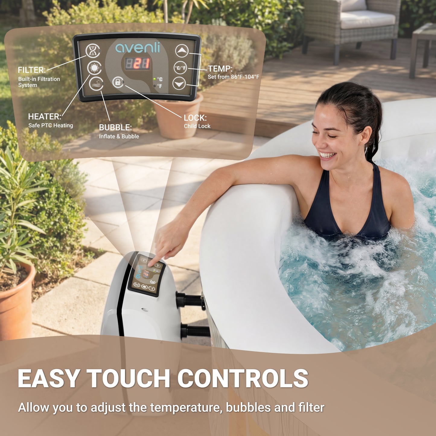 Segmart 6-8 Person Inflatable Hot Tub, 80-inch Round Outdoor Portable Spa with 140 Bubble Jets, Heating & Filtration System, 104°F Max Temp, Backyard Blow Up Hot Tub with Cover, Easy-Setup