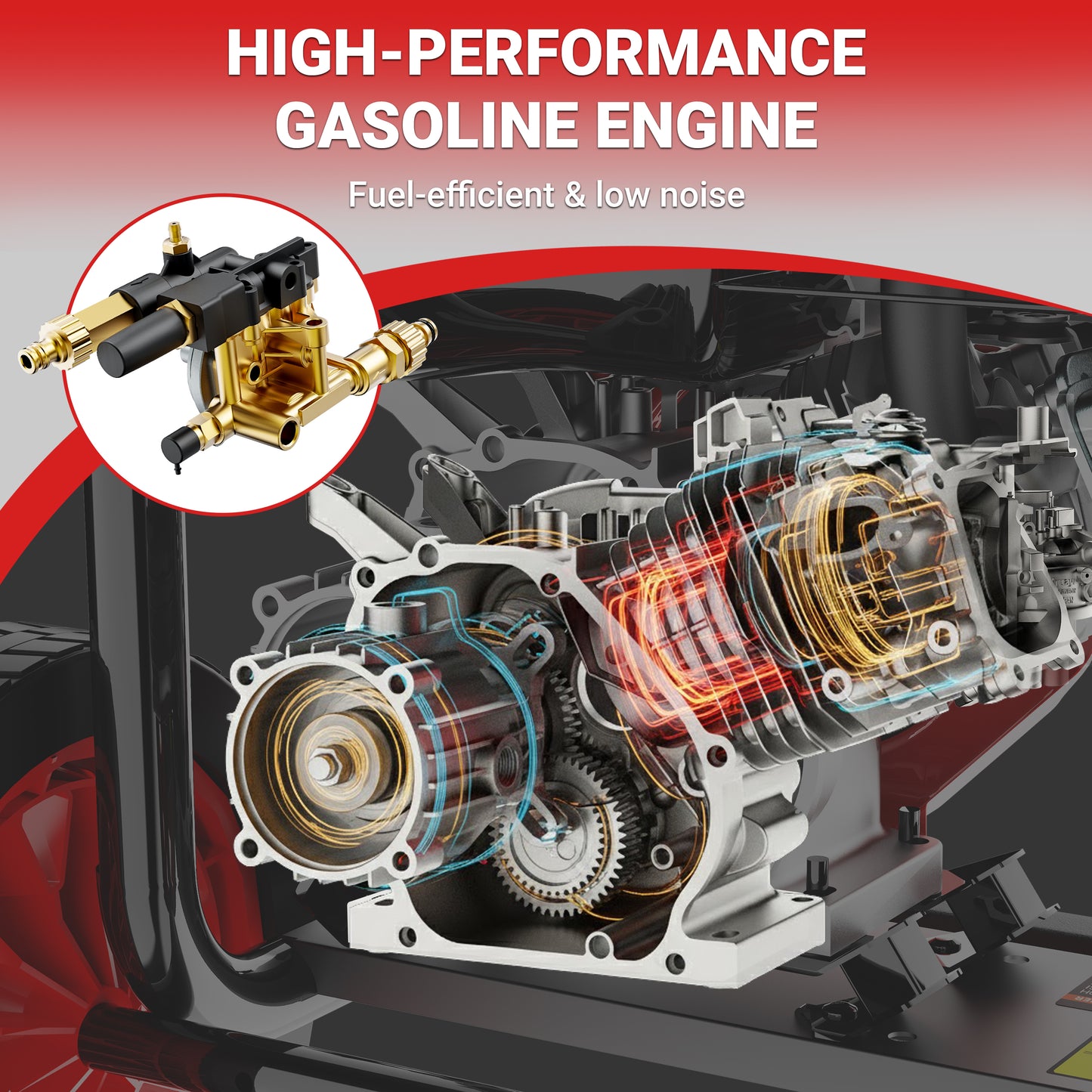 3600PSI Pressure Washer Gas Powered, 210CC Power Washer with 2.6GPM Pump, Portable Water Pressure Washer W/5 Nozzles, Built-in Foam Cannon