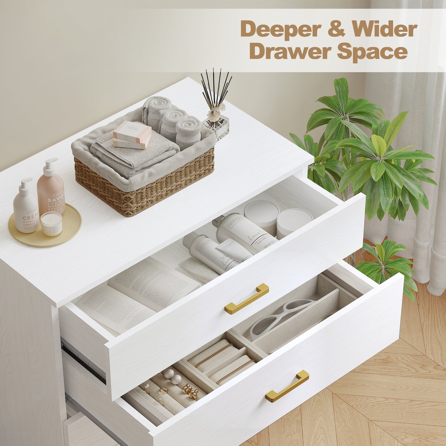 White 4-Drawer Wood Dressers for Bedroom