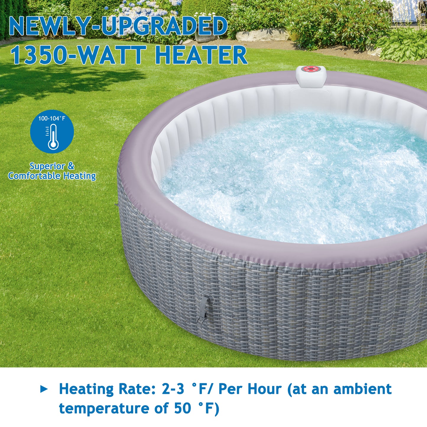 82" Hot Tub, Segmart 4 to 6 Person Inflatable Hot Tub, Round Portable Outdoor Spa with 130 Soothing AirJets, Lockable Cover, and Storage Bag, Built-in Heater Pump, Max. 104°F