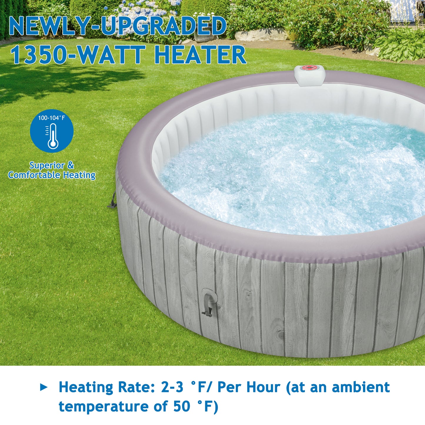 82 Inch Inflatable Hot Tub, 4 to 6 Person Outdoor Hot Tub Spa Built-in Heater Pump, Portable Hot Tub w/130 Jets, Tub Cover, Filter Cartridges, 1000L Capacity