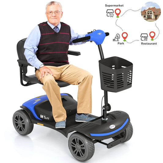 Segmart Mobility Scooter for Seniors, Heavy Duty 4 Wheels Folding Wheelchair Device for Travel, Best Gift for Elderly, Red