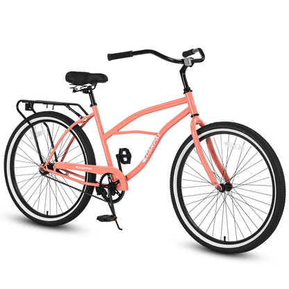 26'' Bike with Single Speed, SEGMART Lightweight Bicycle with Adjustable Beach Seat, Upgrade Beach Cruiser Bike with Rear Cargo Rack for Men Women Adult, Green