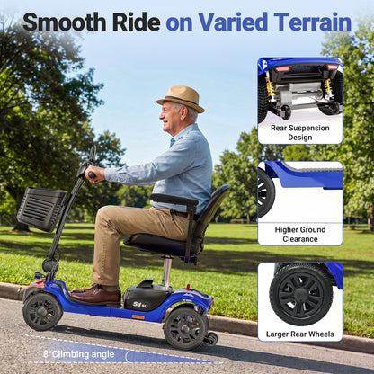 Mobility Scooter for Seniors, Segmart 4-Wheel Electric Scooter with Shock Absorption & Large Comfort Seat, 300W Foldable Senior Scooter with USB, LED Light, 300 lb Capacity, Blue